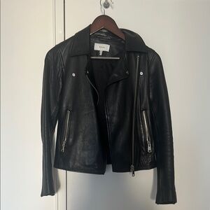 Reiss Geo Black Leather Jacket size 0